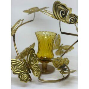 VTG Brass Butterfly Candle Holder 9.5"x9.5" Ornate Metal Tabletop Decor